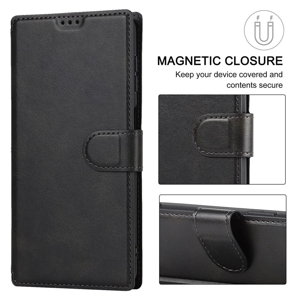 For Samsung Galaxy A13 5G / A04s 4G (164.7mm) RFID Blocking Retro PU Matte Leather Wallet Case Anti-Shock Protection Flip Stand Cover - Black - 2