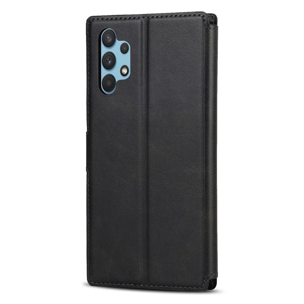 For Samsung Galaxy A13 5G / A04s 4G (164.7mm) RFID Blocking Retro PU Matte Leather Wallet Case Anti-Shock Protection Flip Stand Cover - Black - 6