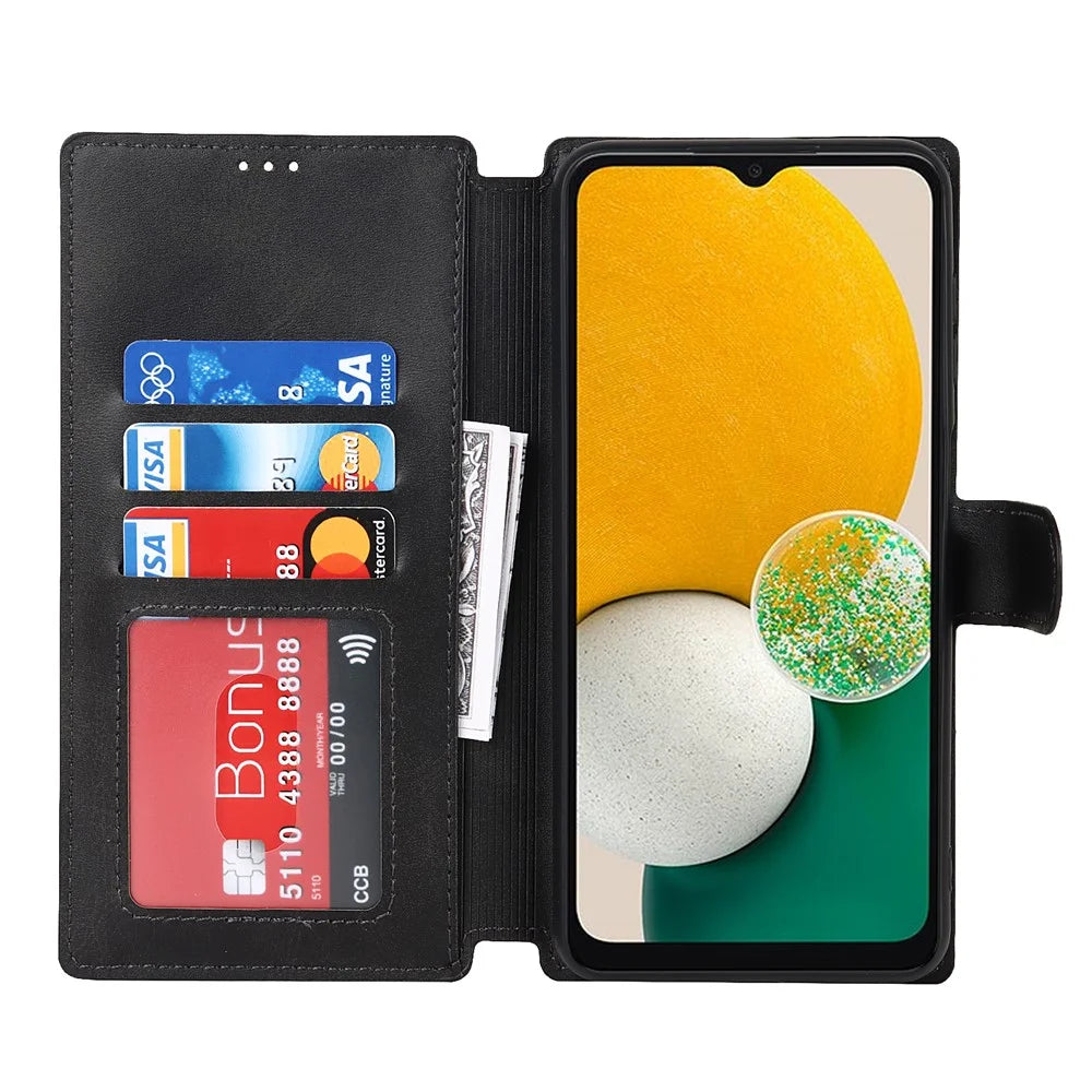 For Samsung Galaxy A13 5G / A04s 4G (164.7mm) RFID Blocking Retro PU Matte Leather Wallet Case Anti-Shock Protection Flip Stand Cover - Black - 7