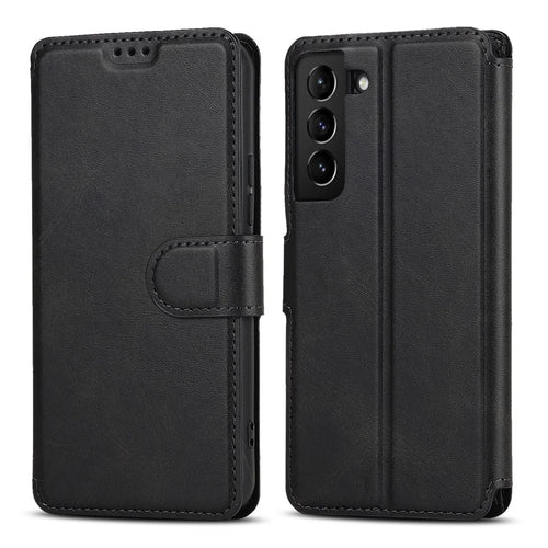 Vintage Texture Matte PU Leather Folio Flip Stand Case RFID Blocking Magnetic Wallet Cover for Samsung Galaxy S22 5G - Black - 1