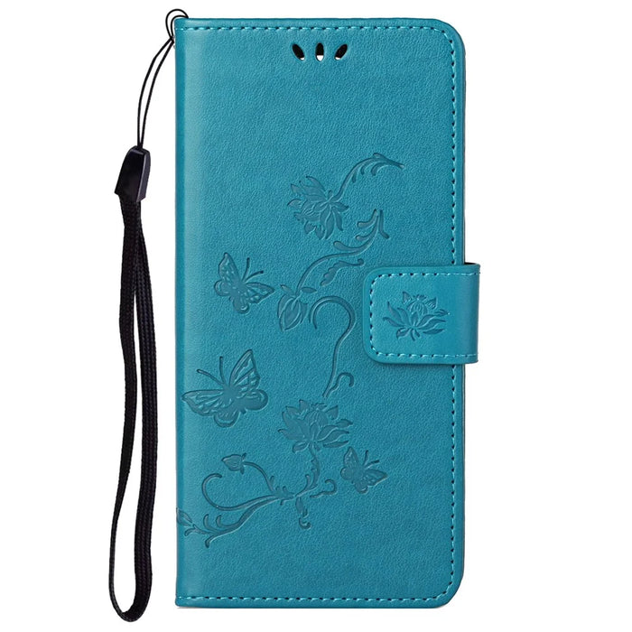 Scratch-resistant Imprinted Butterflies Flower PU Leather Wallet Function Phone Case Stand Shell for Samsung Galaxy A73 5G - Blue - 2