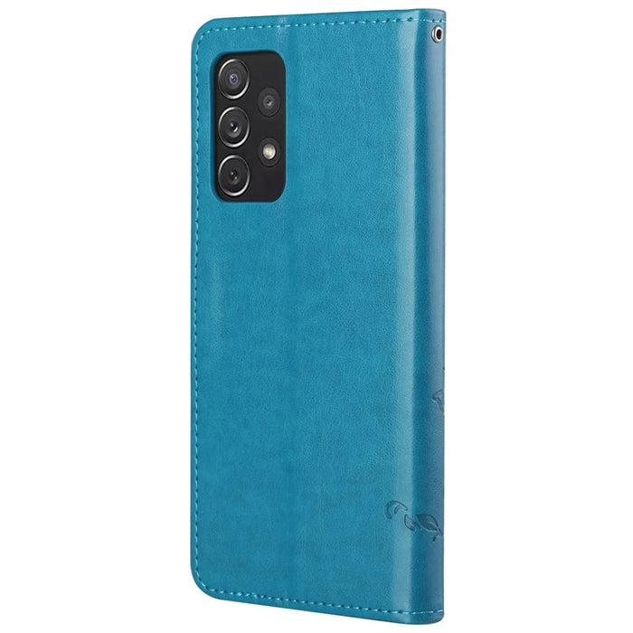 Scratch-resistant Imprinted Butterflies Flower PU Leather Wallet Function Phone Case Stand Shell for Samsung Galaxy A73 5G - Blue - 3