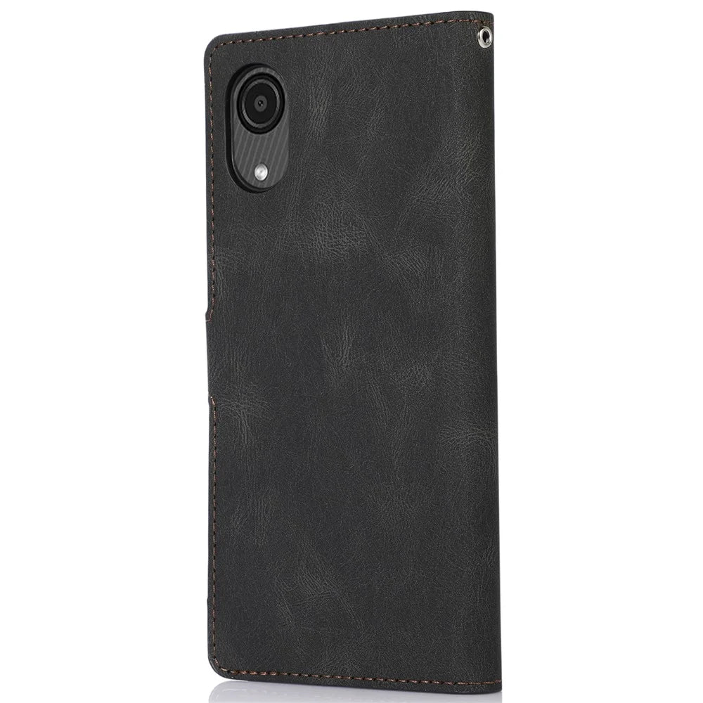 Supporting Stand PU Leather Wallet Case Magnetic Shockproof Cover with Wrist Strap for Samsung Galaxy A03 Core - Black - 3