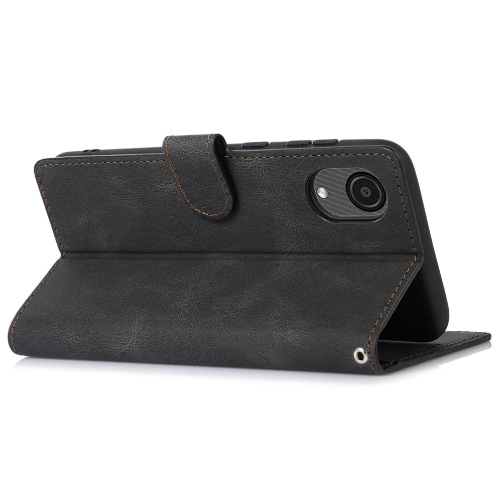 Supporting Stand PU Leather Wallet Case Magnetic Shockproof Cover with Wrist Strap for Samsung Galaxy A03 Core - Black - 4