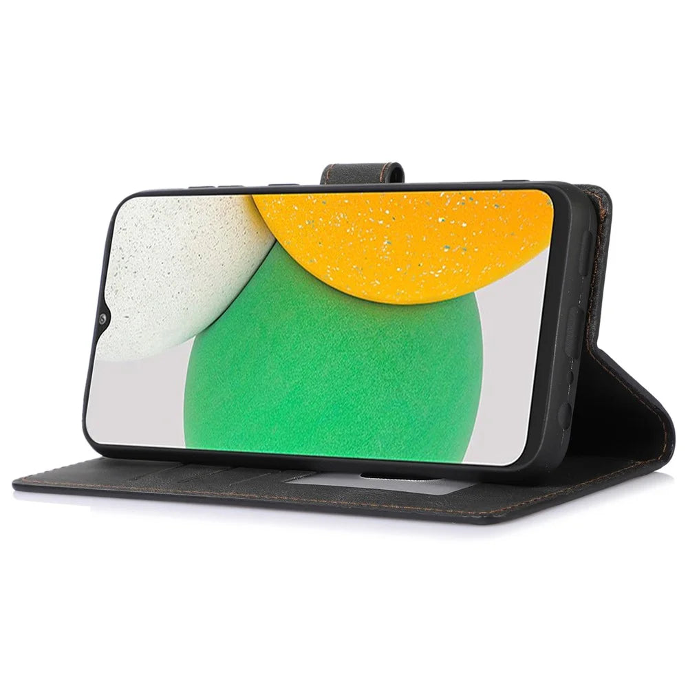 Supporting Stand PU Leather Wallet Case Magnetic Shockproof Cover with Wrist Strap for Samsung Galaxy A03 Core - Black - 5