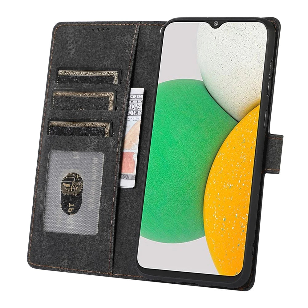 Supporting Stand PU Leather Wallet Case Magnetic Shockproof Cover with Wrist Strap for Samsung Galaxy A03 Core - Black - 6