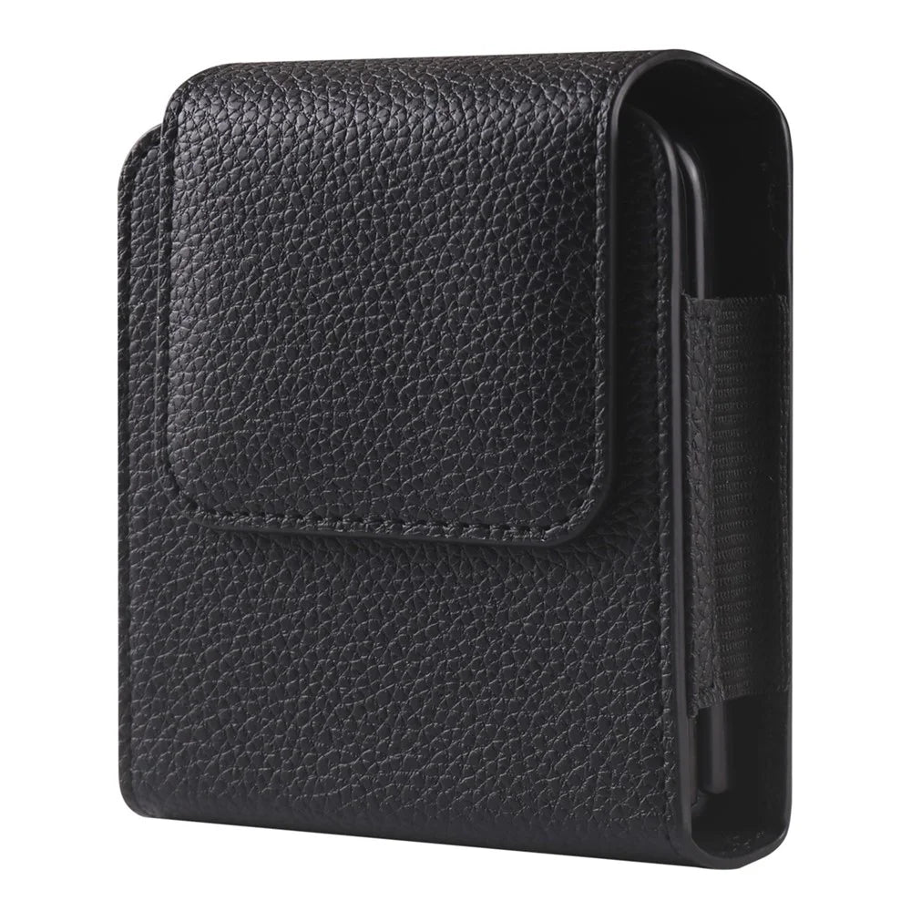 PU Leather Waist Belt Loop Phone Bag Pouch Protective Case with Carabiner for Samsung Galaxy Z Flip3 5G - Black - 1
