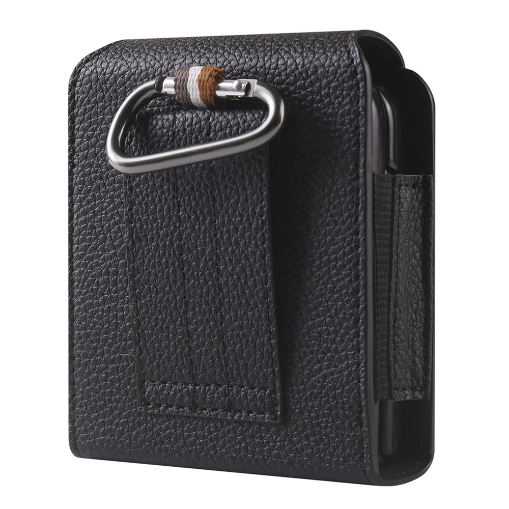 PU Leather Waist Belt Loop Phone Bag Pouch Protective Case with Carabiner for Samsung Galaxy Z Flip3 5G - Black - 2
