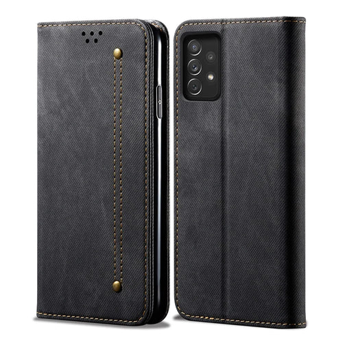 Jeans Cloth Texture PU Leather Case + TPU Inner Shell Wallet Stand Mobile Phone Protective Cover for Samsung Galaxy A73 5G - Black - 1