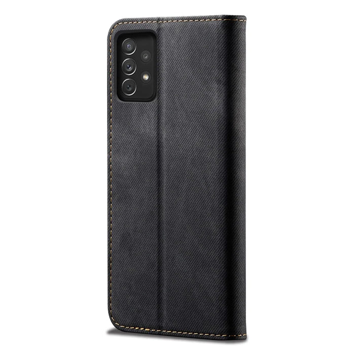 Jeans Cloth Texture PU Leather Case + TPU Inner Shell Wallet Stand Mobile Phone Protective Cover for Samsung Galaxy A73 5G - Black - 3