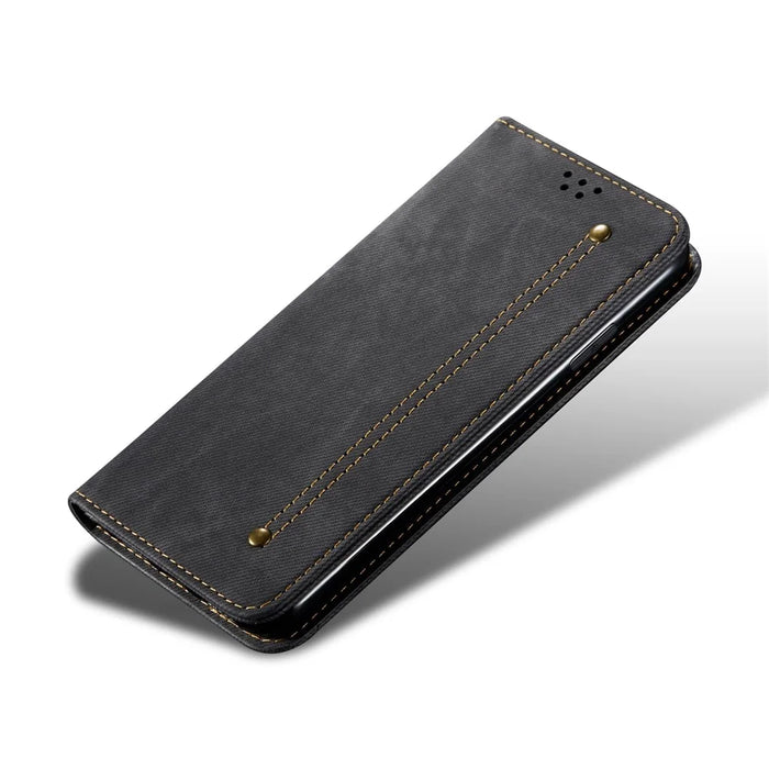 Jeans Cloth Texture PU Leather Case + TPU Inner Shell Wallet Stand Mobile Phone Protective Cover for Samsung Galaxy A73 5G - Black - 4
