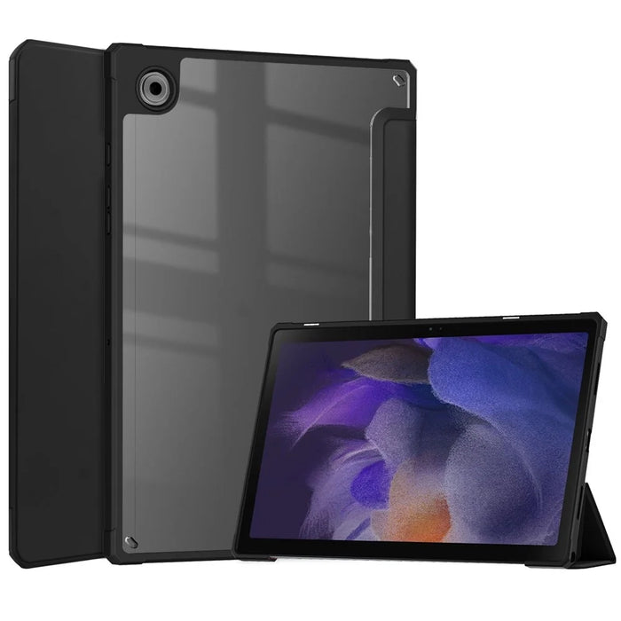 For Samsung Galaxy Tab A8 10.5 (2021) PU Leather Stand Cover Clear Hard Back Protective Case with Auto Wake / Sleep - Black - 1