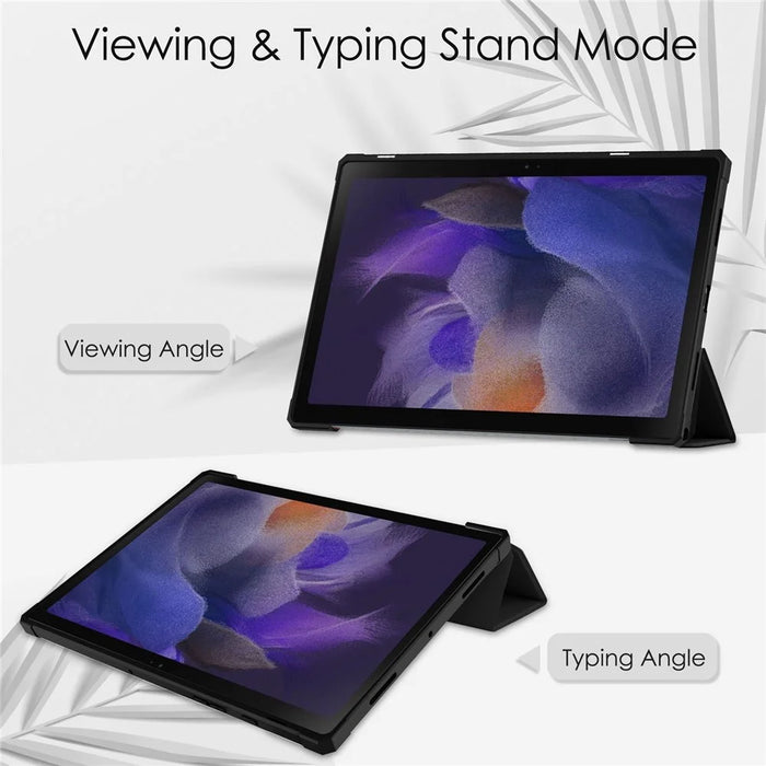 For Samsung Galaxy Tab A8 10.5 (2021) PU Leather Stand Cover Clear Hard Back Protective Case with Auto Wake / Sleep - Black - 3