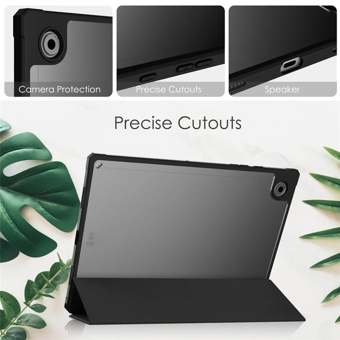 For Samsung Galaxy Tab A8 10.5 (2021) PU Leather Stand Cover Clear Hard Back Protective Case with Auto Wake / Sleep - Black - 4
