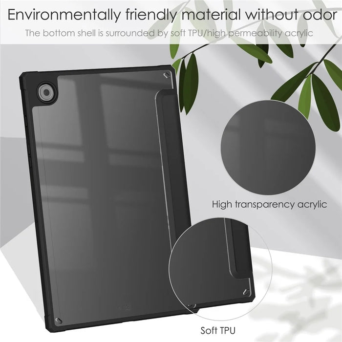 For Samsung Galaxy Tab A8 10.5 (2021) PU Leather Stand Cover Clear Hard Back Protective Case with Auto Wake / Sleep - Black - 7