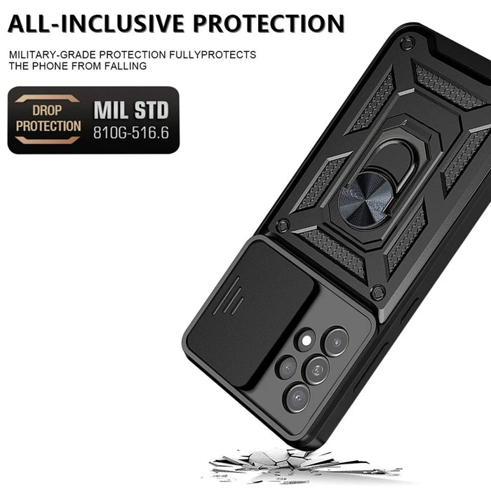 Hard PC Soft TPU Slide Lens Protection Scratch-Resistant Cover with Car Mount Kickstand for Samsung Galaxy A33 5G - Black - 2