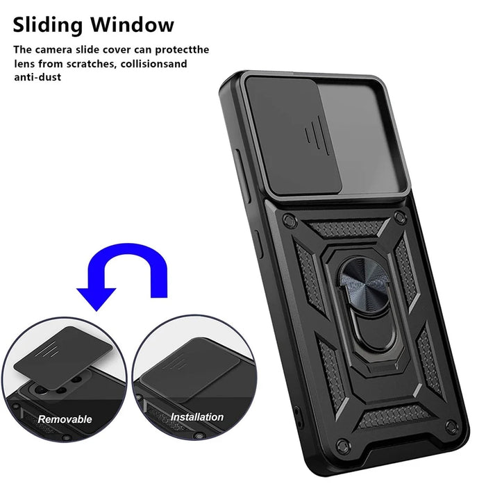 Hard PC Soft TPU Slide Lens Protection Scratch-Resistant Cover with Car Mount Kickstand for Samsung Galaxy A33 5G - Black - 4