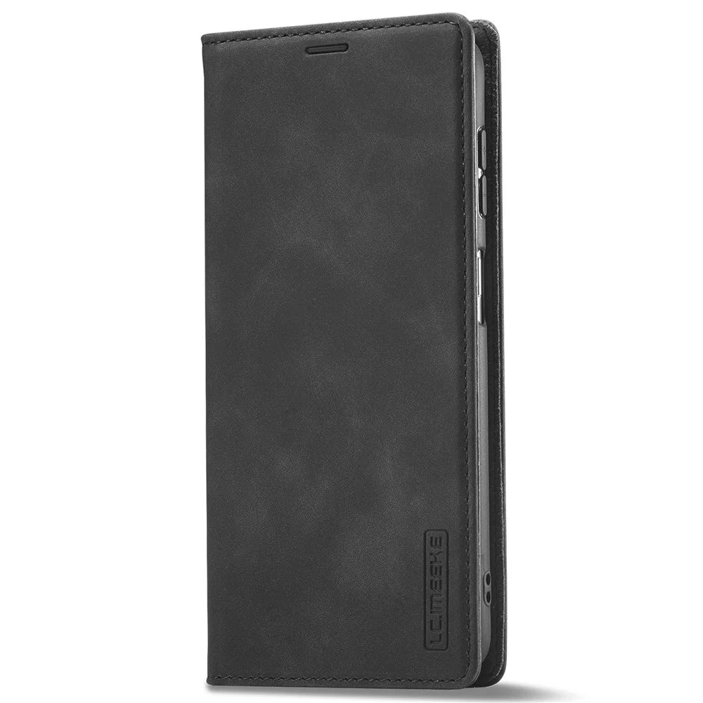 LC.IMEEKE Magnetic Auto Closing PU Leather + TPU Stand Wallet Phone Case Shell for Samsung Galaxy A13 5G / A04s 4G (164.7mm) - Black - 2