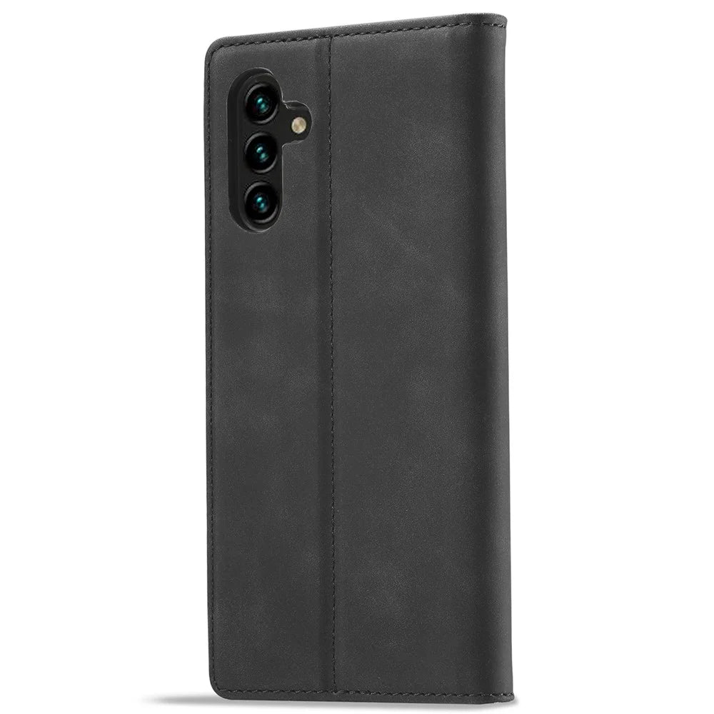LC.IMEEKE Magnetic Auto Closing PU Leather + TPU Stand Wallet Phone Case Shell for Samsung Galaxy A13 5G / A04s 4G (164.7mm) - Black - 3