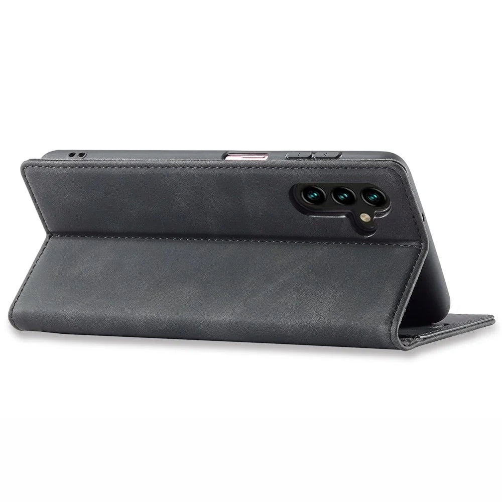 LC.IMEEKE Magnetic Auto Closing PU Leather + TPU Stand Wallet Phone Case Shell for Samsung Galaxy A13 5G / A04s 4G (164.7mm) - Black - 4