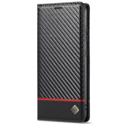 LC.IMEEKE Carbon Fiber Texture Magnetic Auto-absorbed PU Leather Phone Case Cover with Wallet Stand for Samsung Galaxy A53 5G - Horizontal Stripe - 2