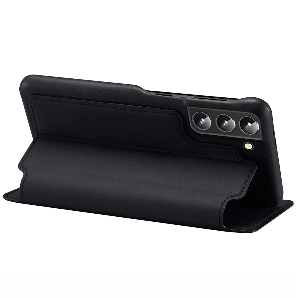 LC.IMEEKE Card Slot PU Leather + PC Full Protection Stand Phone Case Shell for Samsung Galaxy S22 5G - Black - 4