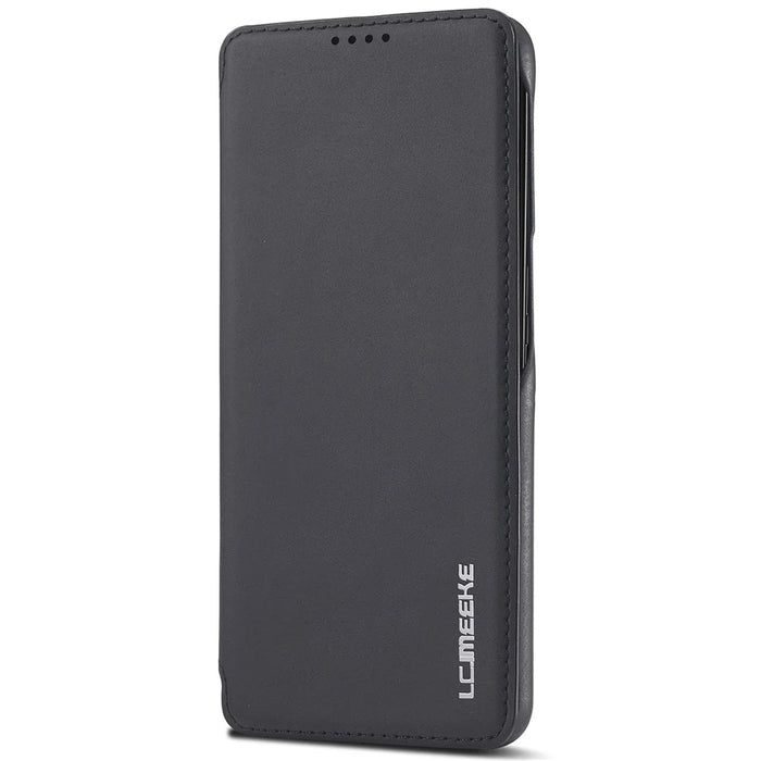 LC.IMEEKE PU Leather Phone Case Foldable Stand Card Holder Protective Cover for Samsung Galaxy S22+ 5G - Black - 2