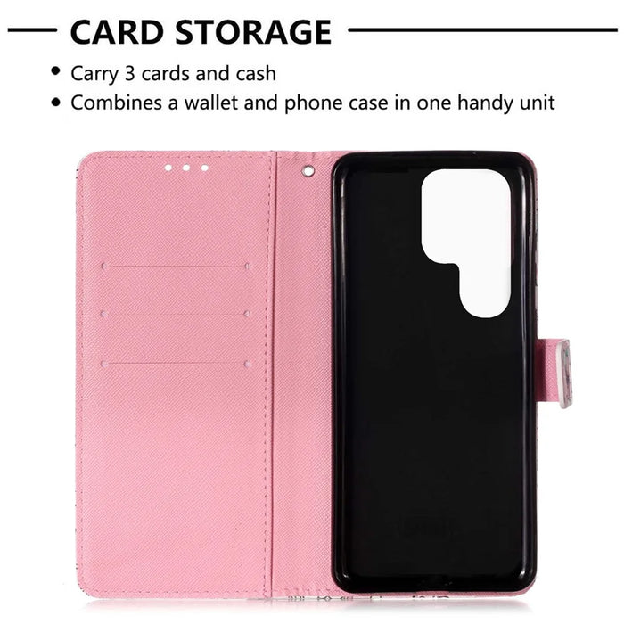 PU Leather Shockproof Phone Cover 3D Pattern Printing Stand Phone Case with Wallet Strap for Samsung Galaxy S22 Ultra 5G - Never Stop Dreaming - 4