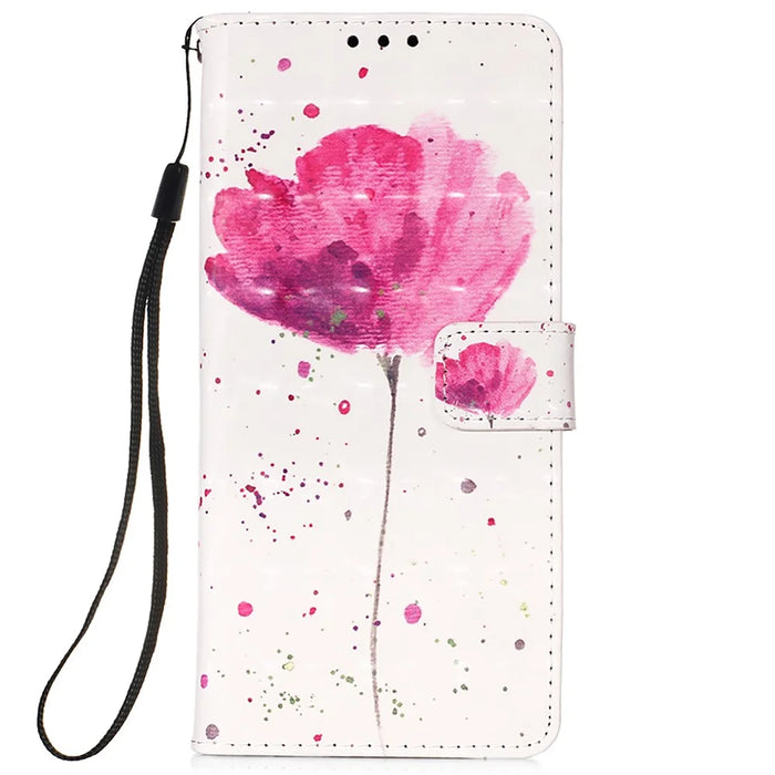 PU Leather Shockproof Phone Cover 3D Pattern Printing Stand Phone Case with Wallet Strap for Samsung Galaxy S22 5G - Flower - 2