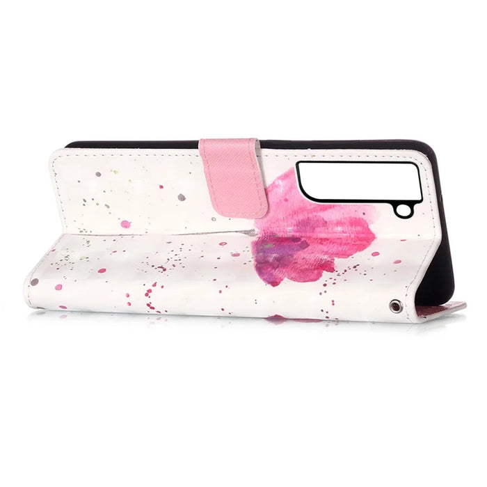PU Leather Shockproof Phone Cover 3D Pattern Printing Stand Phone Case with Wallet Strap for Samsung Galaxy S22 5G - Flower - 5