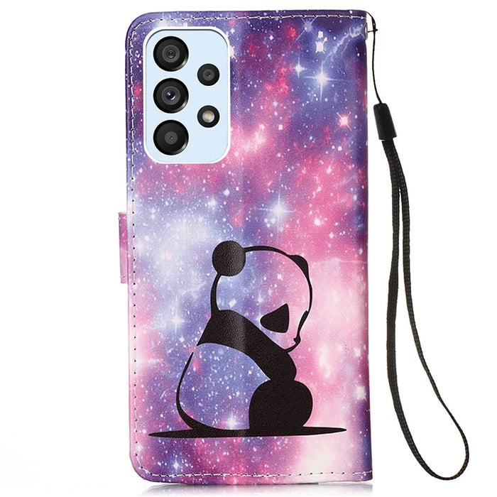 Pattern Printing Stand Wallet Cover Protector PU Leather All-round Protection Phone Case with Hand Strap for Samsung Galaxy A53 5G - Baby Panda - 3
