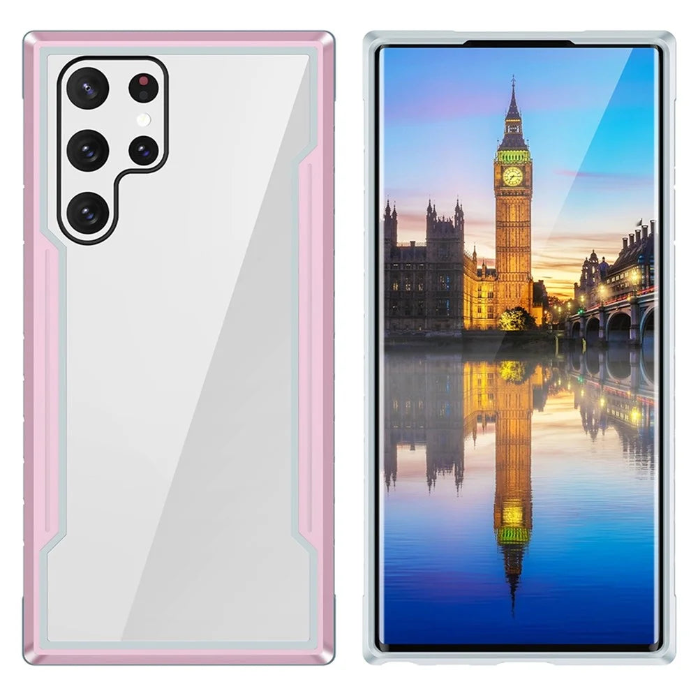 Well-protected PC + TPU + Aluminium Alloy Hybrid Case Anti-fall Phone Protective Cover for Samsung Galaxy S22 Ultra 5G - Rose Gold - 2