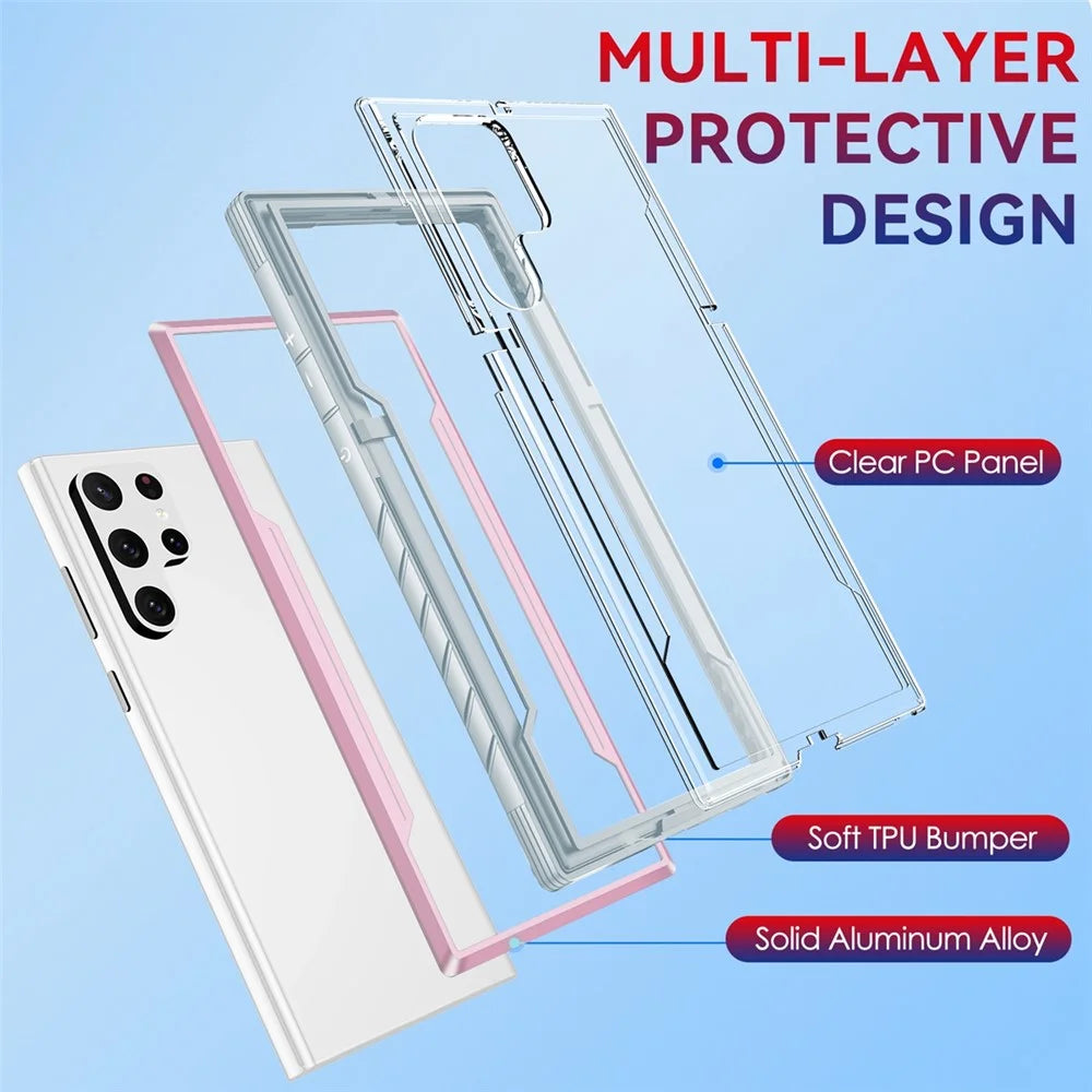 Well-protected PC + TPU + Aluminium Alloy Hybrid Case Anti-fall Phone Protective Cover for Samsung Galaxy S22 Ultra 5G - Rose Gold - 3