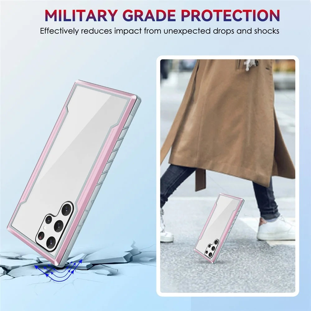 Well-protected PC + TPU + Aluminium Alloy Hybrid Case Anti-fall Phone Protective Cover for Samsung Galaxy S22 Ultra 5G - Rose Gold - 4