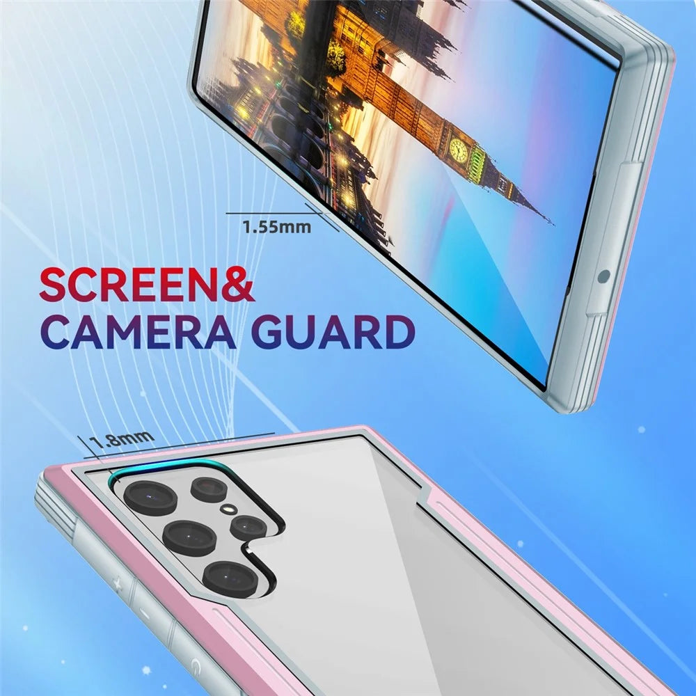 Well-protected PC + TPU + Aluminium Alloy Hybrid Case Anti-fall Phone Protective Cover for Samsung Galaxy S22 Ultra 5G - Rose Gold - 5