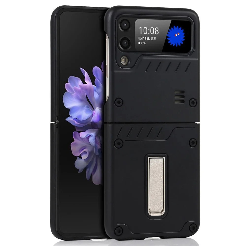 Matte Finish Hard PC Flipping Phone Case Protector with Kickstand for Samsung Galaxy Z Flip3 5G - Black - 1