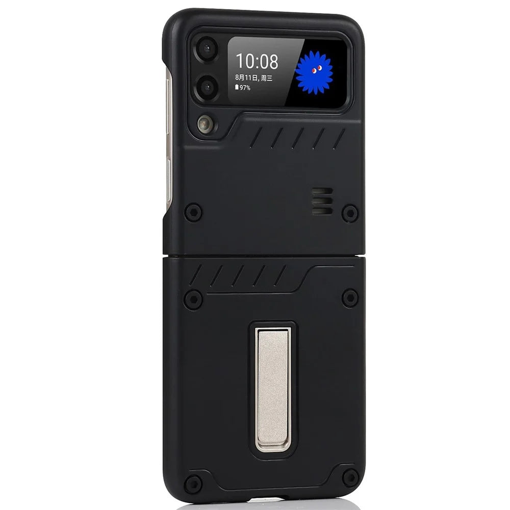 Matte Finish Hard PC Flipping Phone Case Protector with Kickstand for Samsung Galaxy Z Flip3 5G - Black - 3