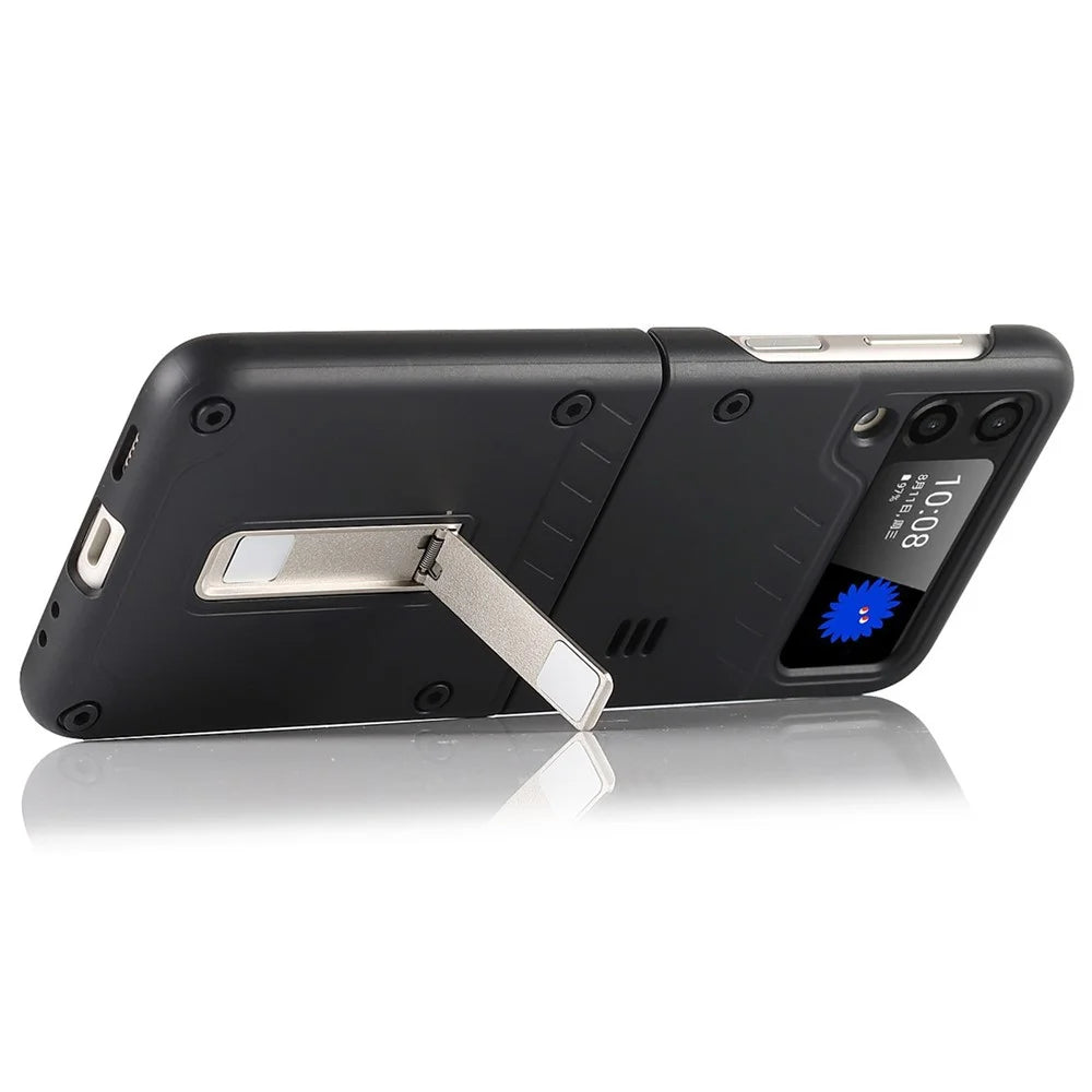 Matte Finish Hard PC Flipping Phone Case Protector with Kickstand for Samsung Galaxy Z Flip3 5G - Black - 5
