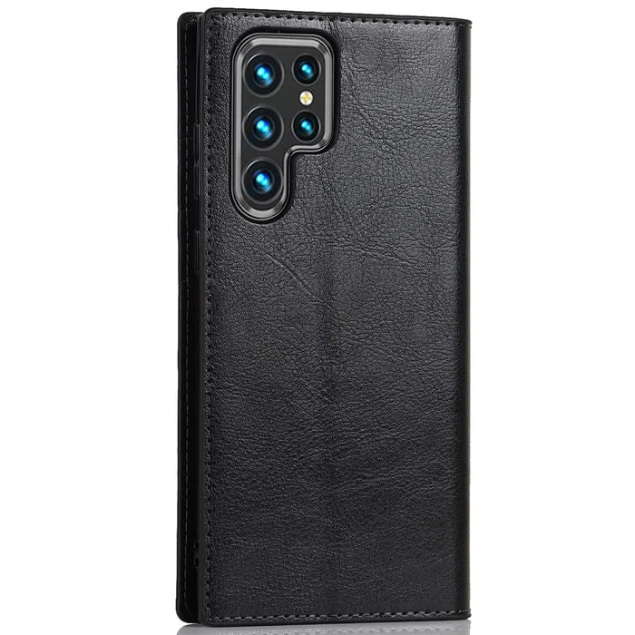 For Samsung Galaxy S22 Ultra 5G Crazy Horse Texture Genuine Leather + TPU Phone Case Cover with Stand Wallet - Black - 3