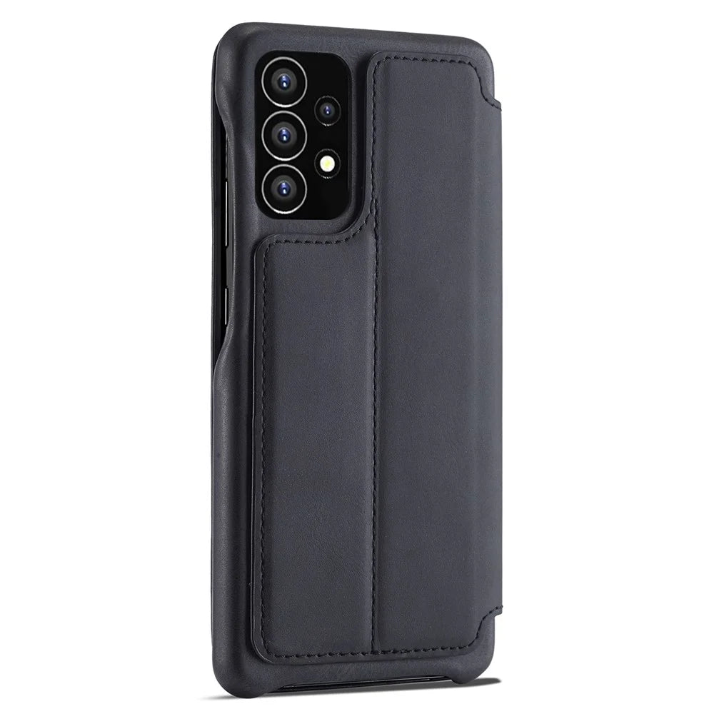 LC.IMEEKE Foldable Stand PU Leather Folio Flip Phone Case Cover with Card Slot for Samsung Galaxy A53 5G - Black - 3