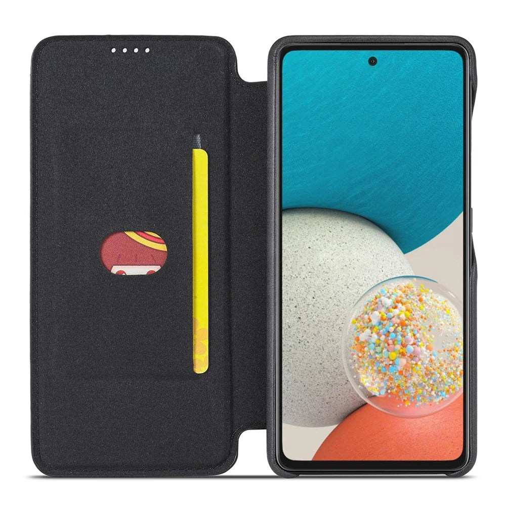 LC.IMEEKE Foldable Stand PU Leather Folio Flip Phone Case Cover with Card Slot for Samsung Galaxy A53 5G - Black - 4