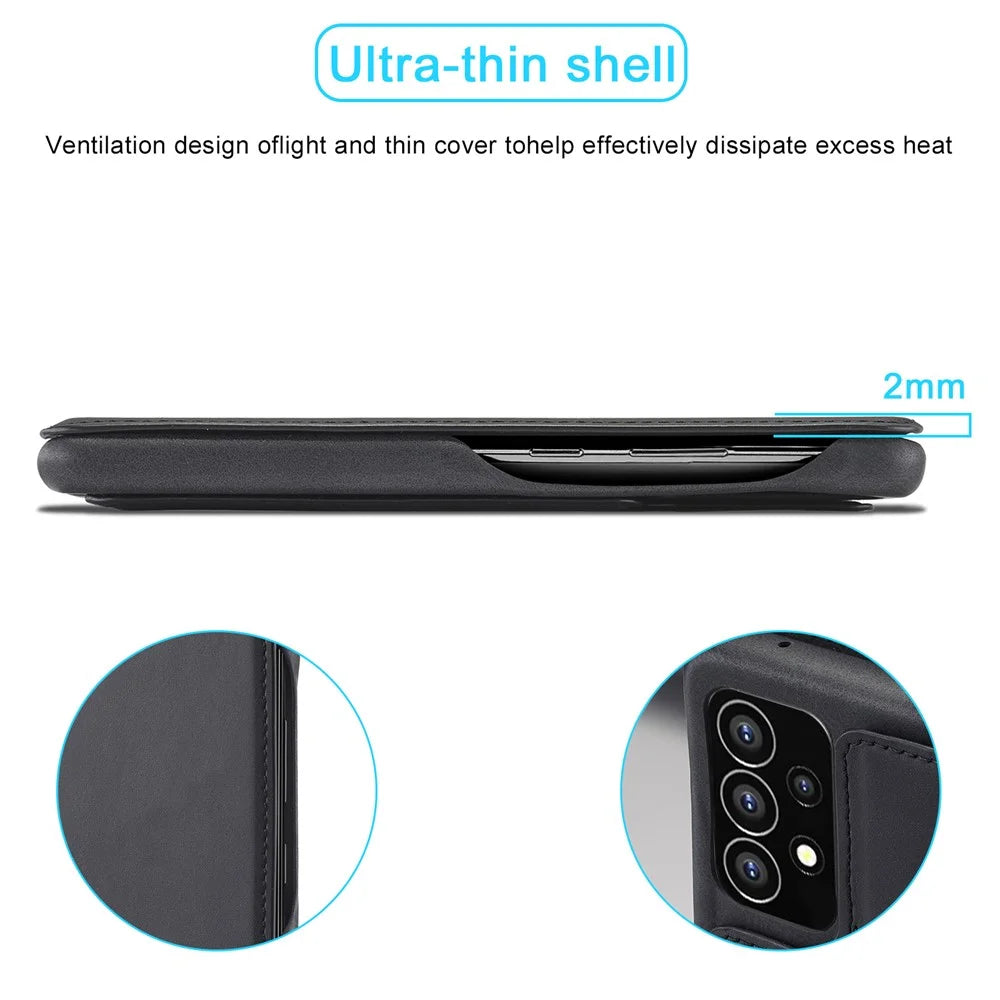 LC.IMEEKE Foldable Stand PU Leather Folio Flip Phone Case Cover with Card Slot for Samsung Galaxy A53 5G - Black - 7