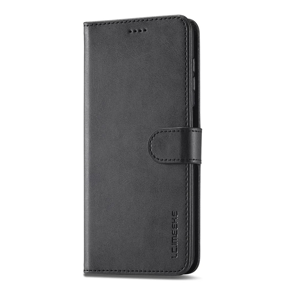 LC.IMEEKE Textured Wallet PU Leather Flip Folio Stand Case Drop-resistant Phone Case Cover for Samsung Galaxy A13 5G / A04s 4G (164.7mm) - Black - 2