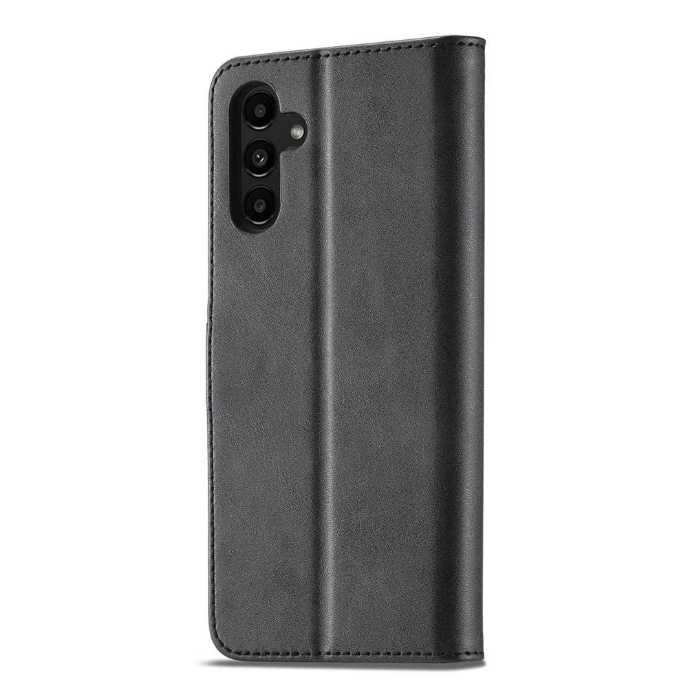 LC.IMEEKE Textured Wallet PU Leather Flip Folio Stand Case Drop-resistant Phone Case Cover for Samsung Galaxy A13 5G / A04s 4G (164.7mm) - Black - 3