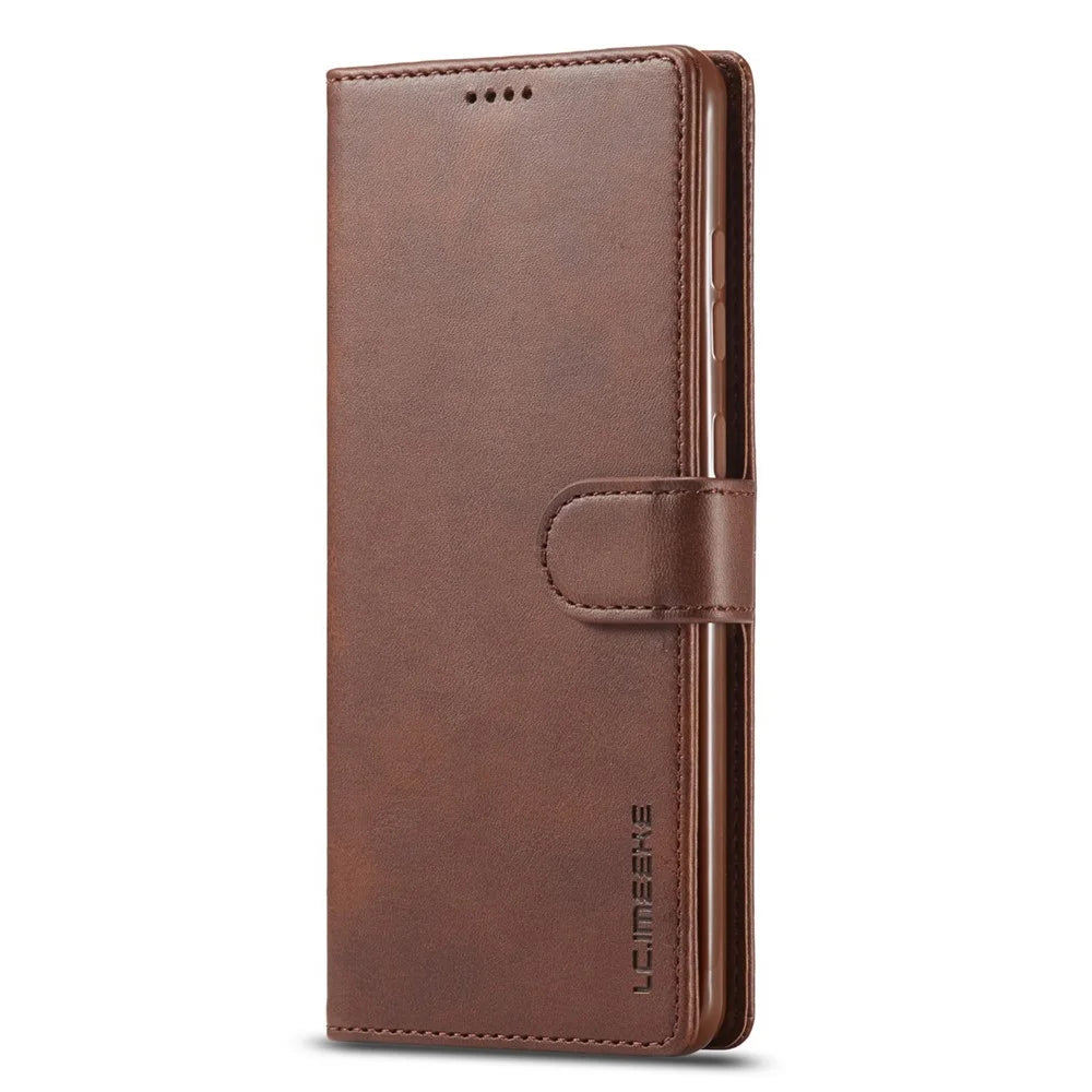 LC.IMEEKE Shockproof Textured Wallet PU Leather Flip Folio Stand Case Mobile Phone Case Cover for Samsung Galaxy A53 5G - Dark Brown - 2