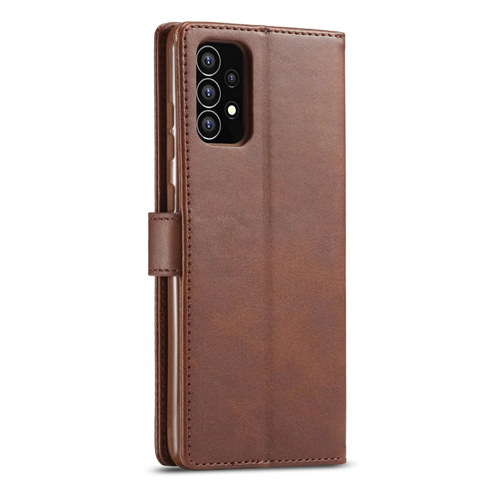 LC.IMEEKE Shockproof Textured Wallet PU Leather Flip Folio Stand Case Mobile Phone Case Cover for Samsung Galaxy A53 5G - Dark Brown - 3