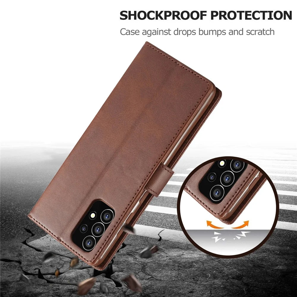 LC.IMEEKE Shockproof Textured Wallet PU Leather Flip Folio Stand Case Mobile Phone Case Cover for Samsung Galaxy A53 5G - Dark Brown - 6