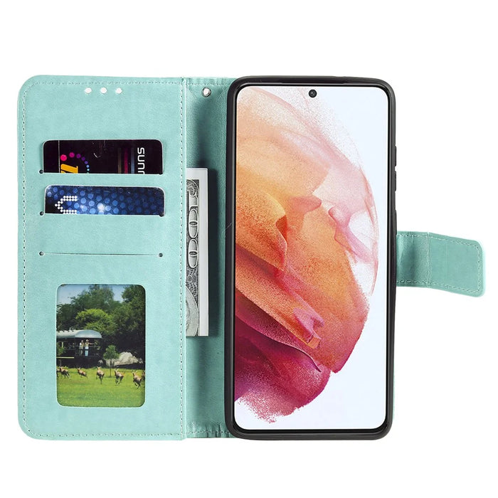 Imprinted Mandala Flower Stand Wallet Function PU Leather Phone Folio Flip Cover Case with Strap for Samsung Galaxy A73 5G - Green - 4