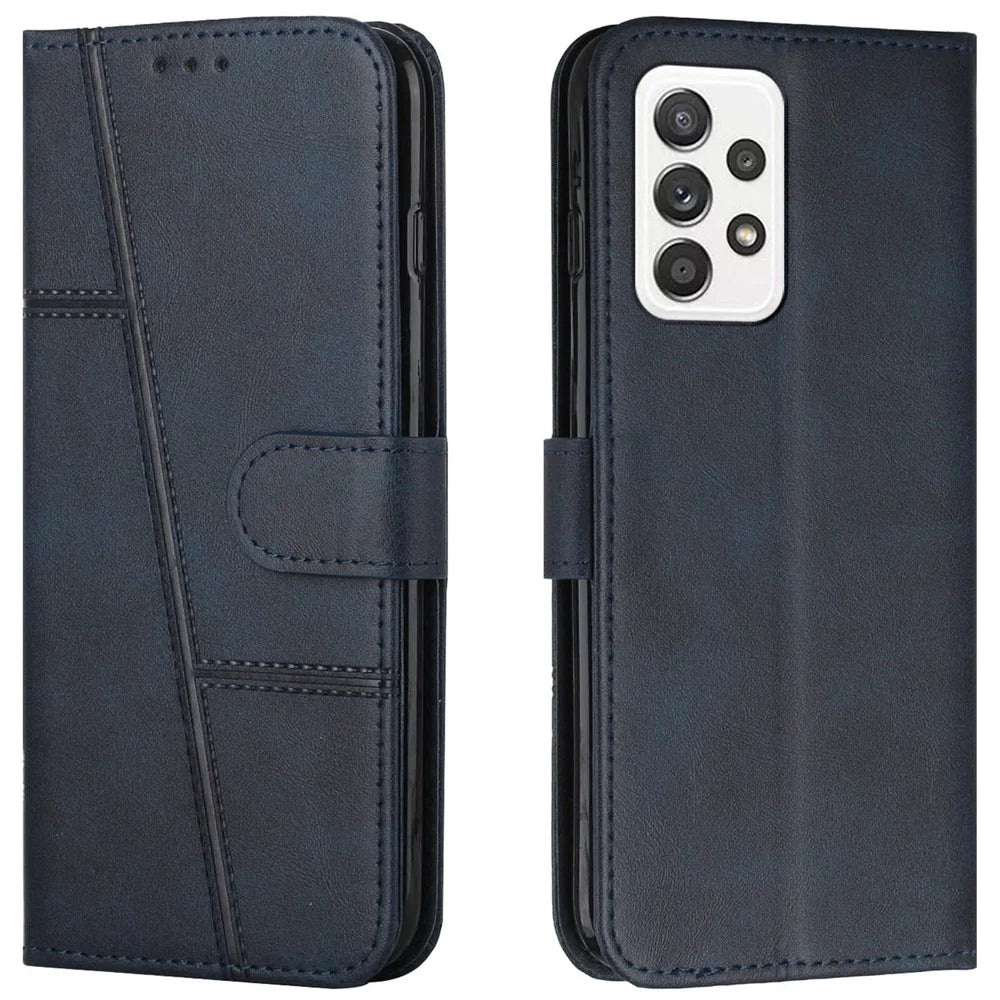 Stitching PU Leather Stand Wallet Phone Case Dual-sided Magnetic Clasp Cover for Samsung Galaxy A53 5G - Sapphire - 1