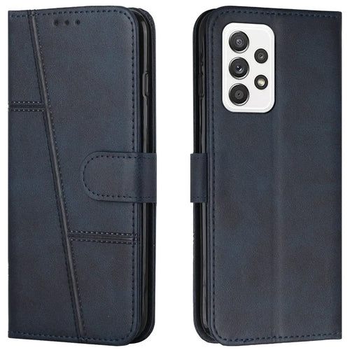 Stitching PU Leather Stand Wallet Phone Case Dual-sided Magnetic Clasp Cover for Samsung Galaxy A53 5G - Sapphire - 1